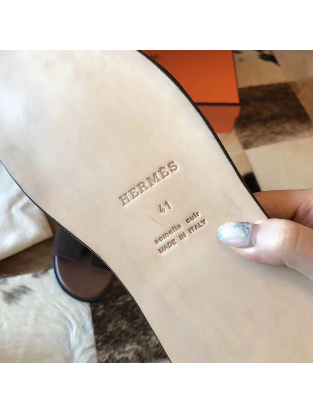 Hermes Izmir Sandals In Chocolate Suede Leather