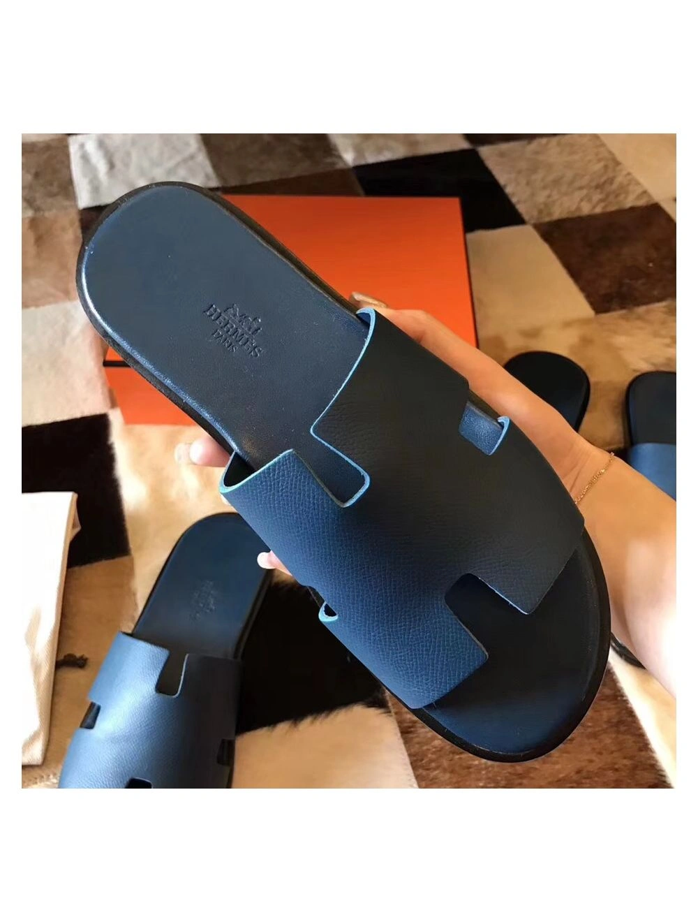 Hermes Izmir Sandals In Colvert Epsom Leather