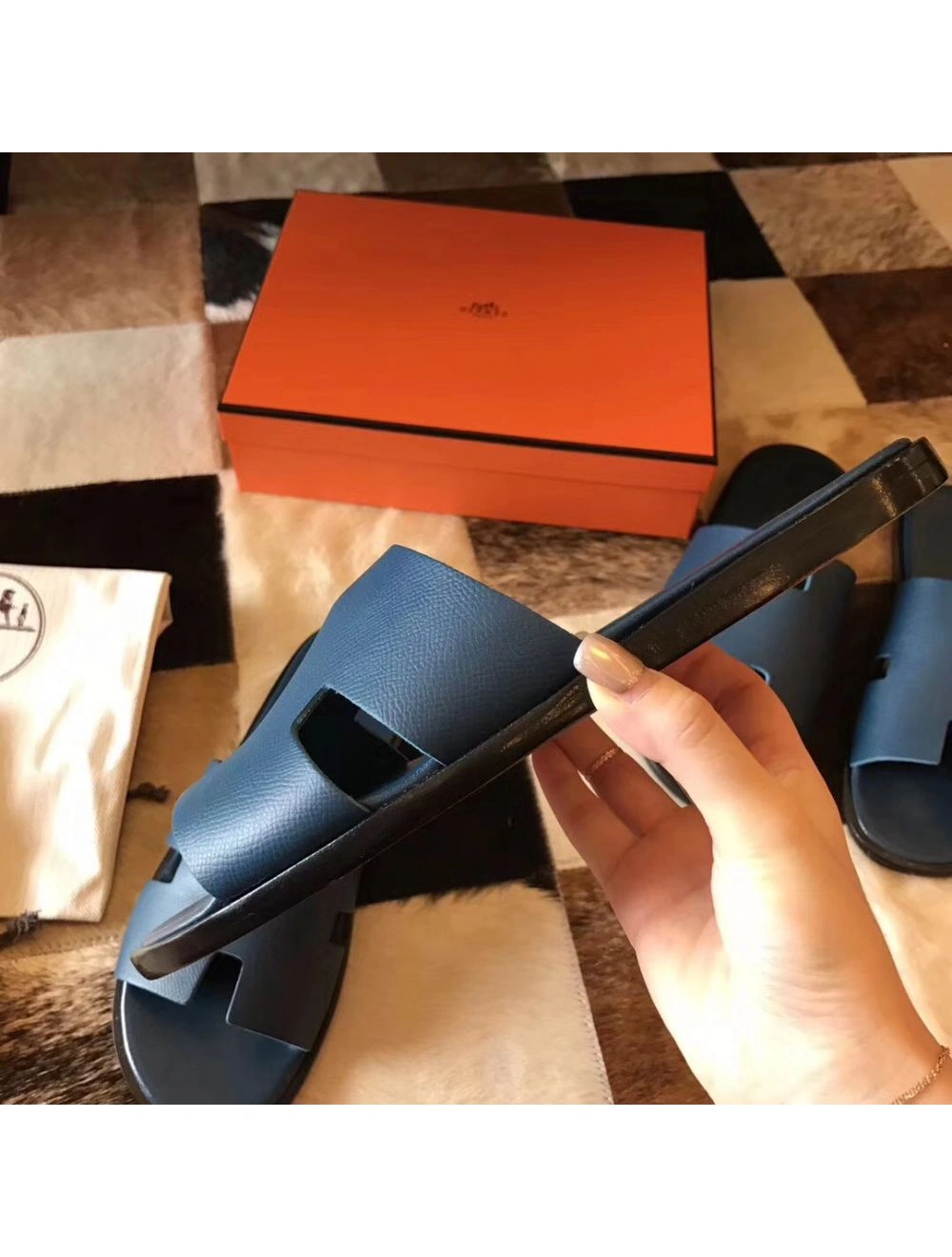 Hermes Izmir Sandals In Colvert Epsom Leather