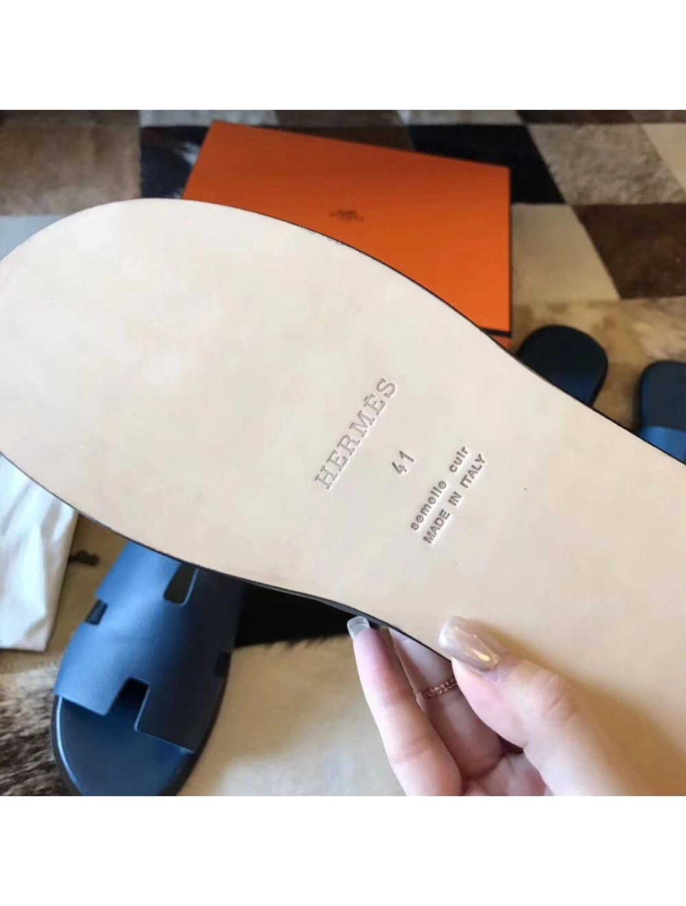 Hermes Izmir Sandals In Colvert Epsom Leather