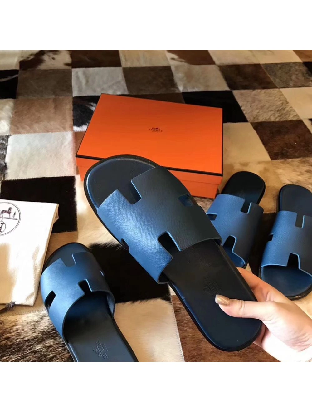 Hermes Izmir Sandals In Colvert Epsom Leather