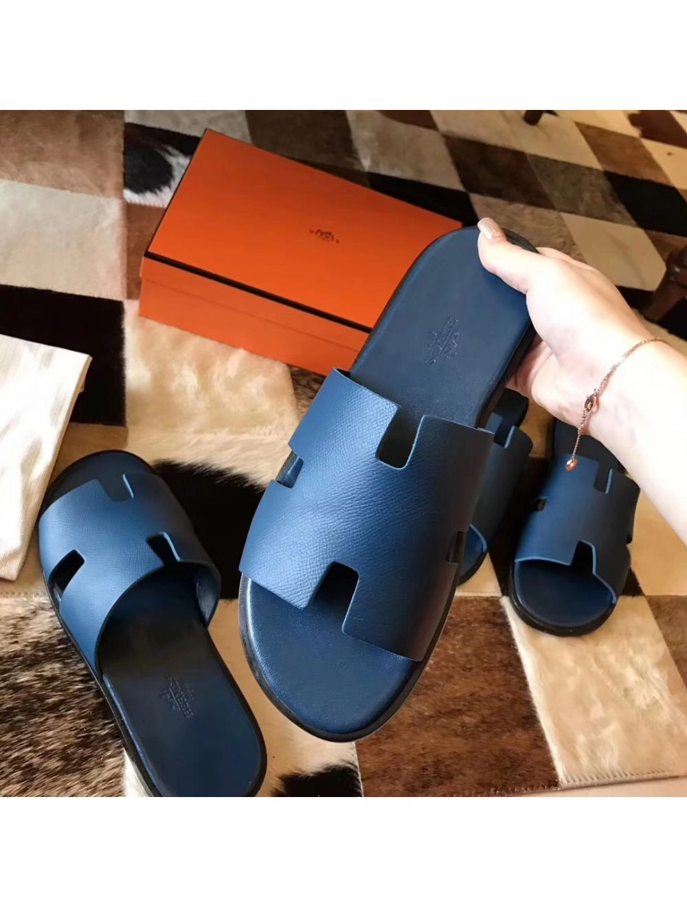 Hermes Izmir Sandals In Colvert Epsom Leather