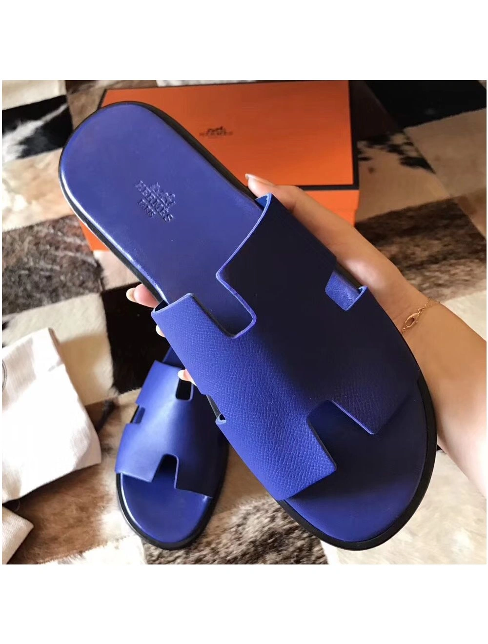 Hermes Izmir Sandals In Electric Blue Epsom Leather