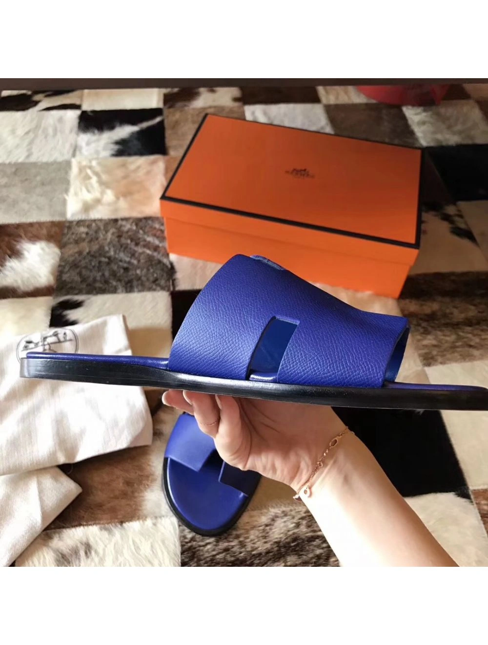 Hermes Izmir Sandals In Electric Blue Epsom Leather