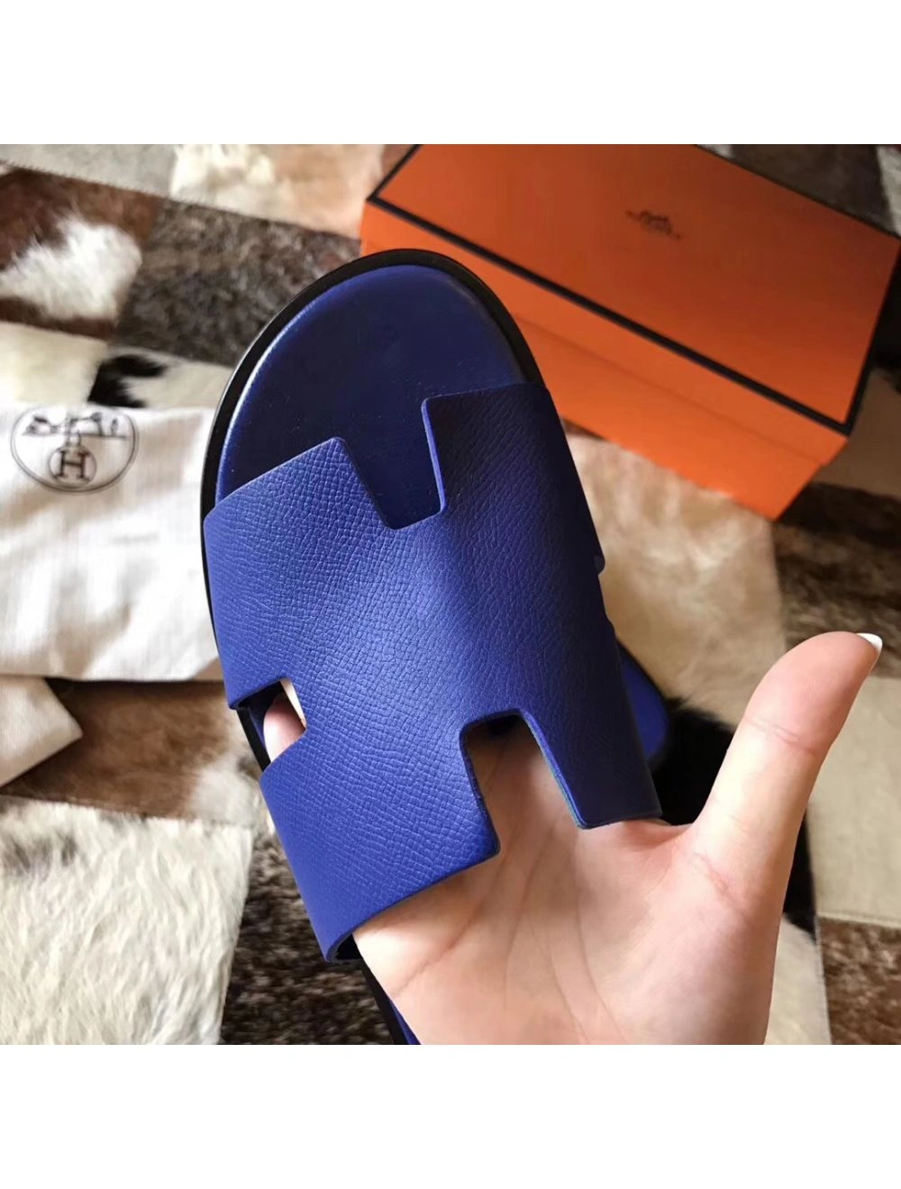 Hermes Izmir Sandals In Electric Blue Epsom Leather