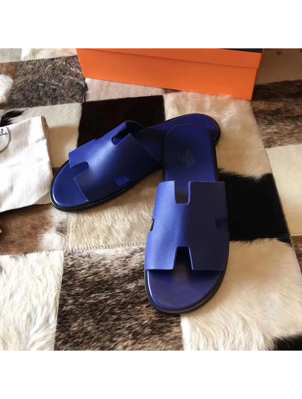 Hermes Izmir Sandals In Electric Blue Epsom Leather