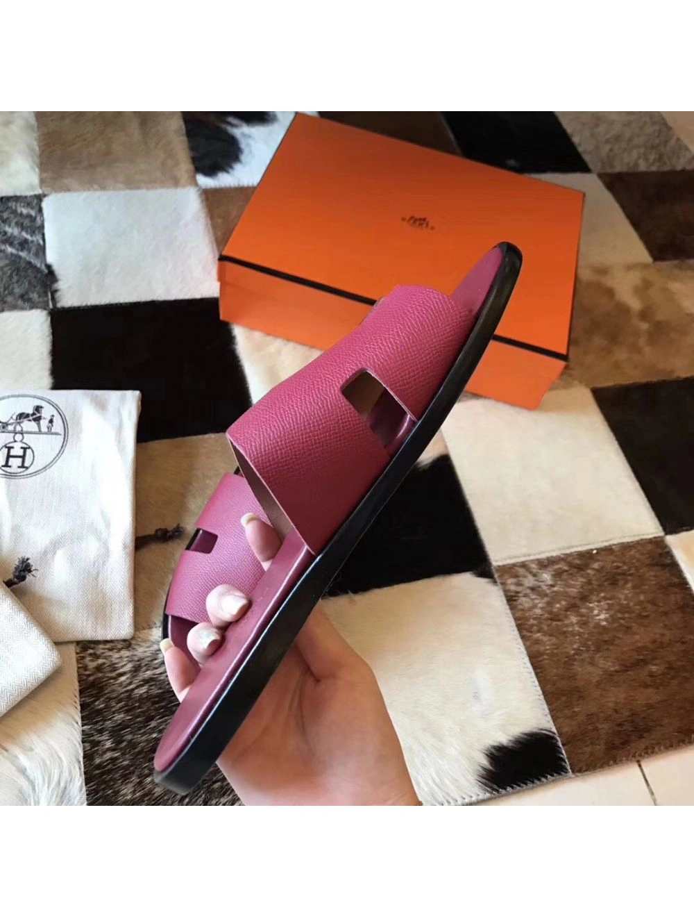 Hermes Izmir Sandals In Fuchsia Epsom Leather