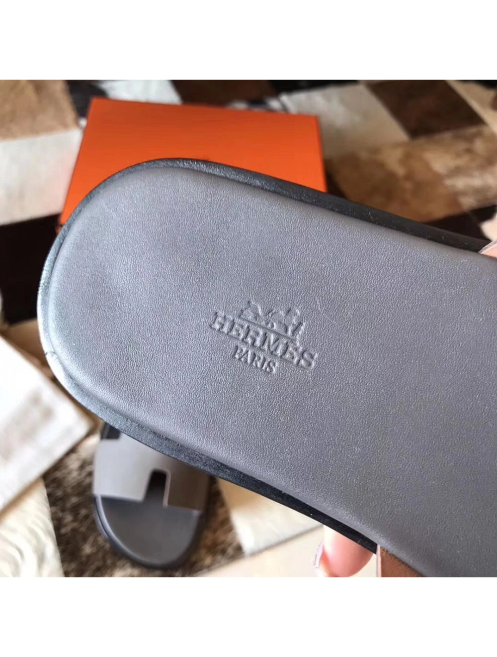 Hermes Izmir Sandals In Grey Epsom Leather