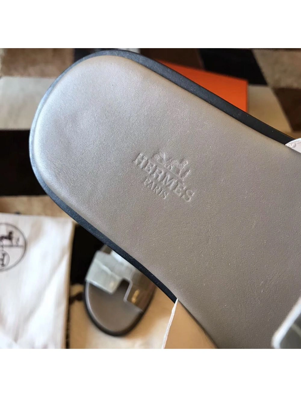 Hermes Izmir Sandals In Grey Shiny Niloticus Crocodile