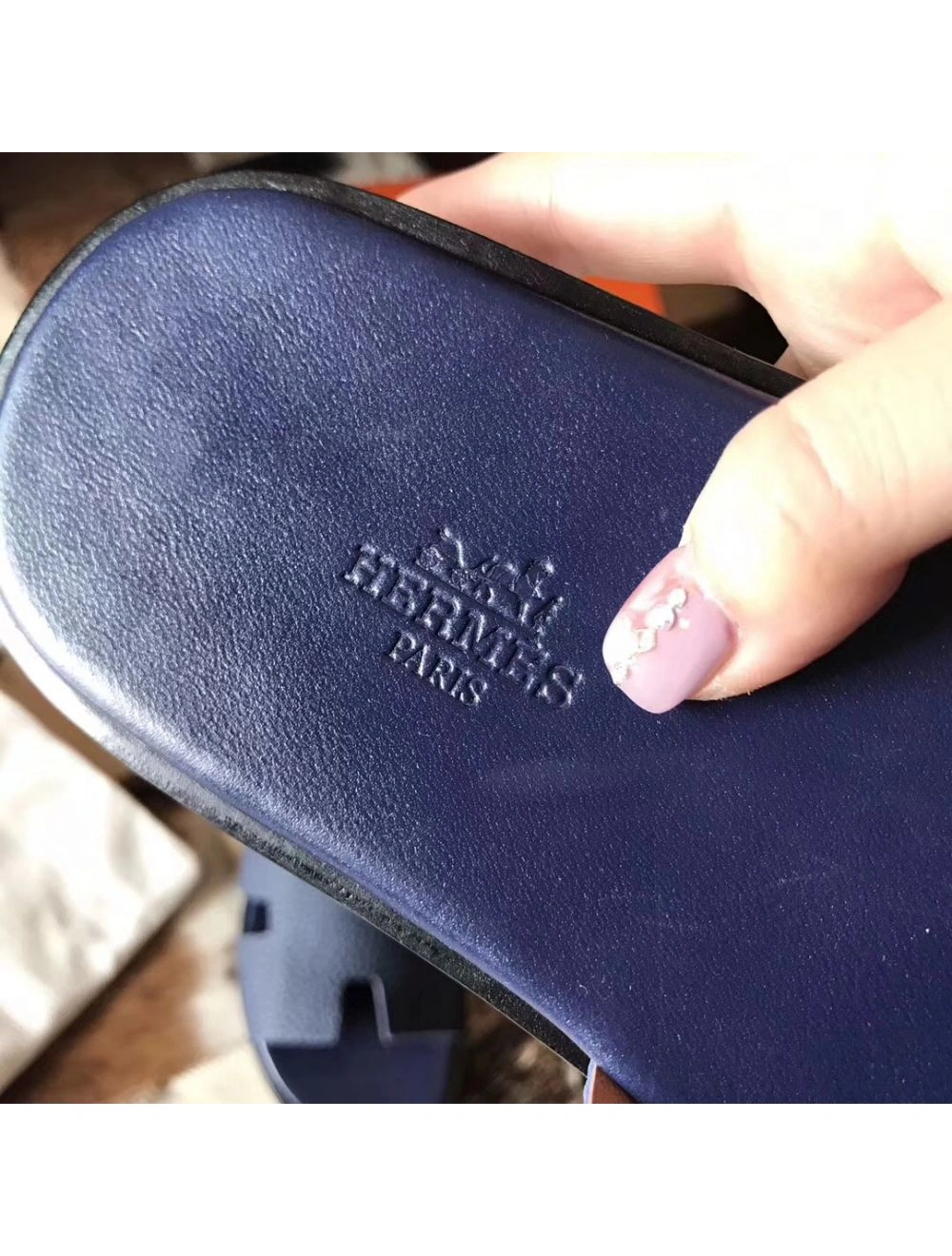 Hermes Izmir Sandals In Navy Blue Clemence Leather