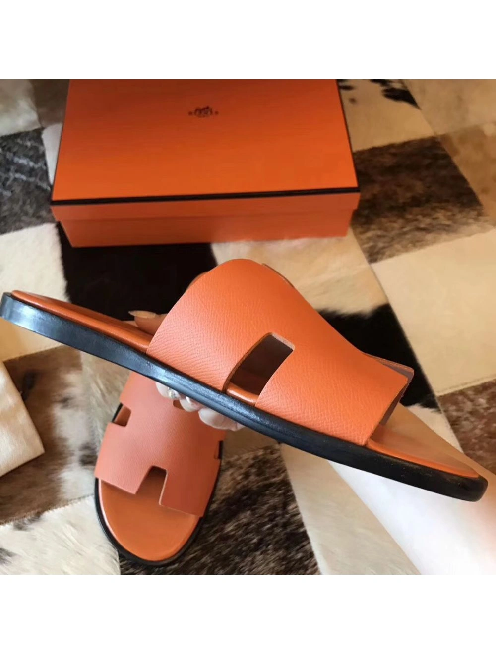 Hermes Izmir Sandals In Orange Epsom Leather