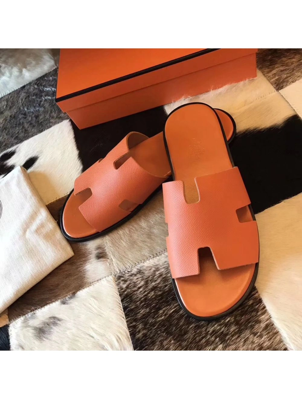 Hermes Izmir Sandals In Orange Epsom Leather