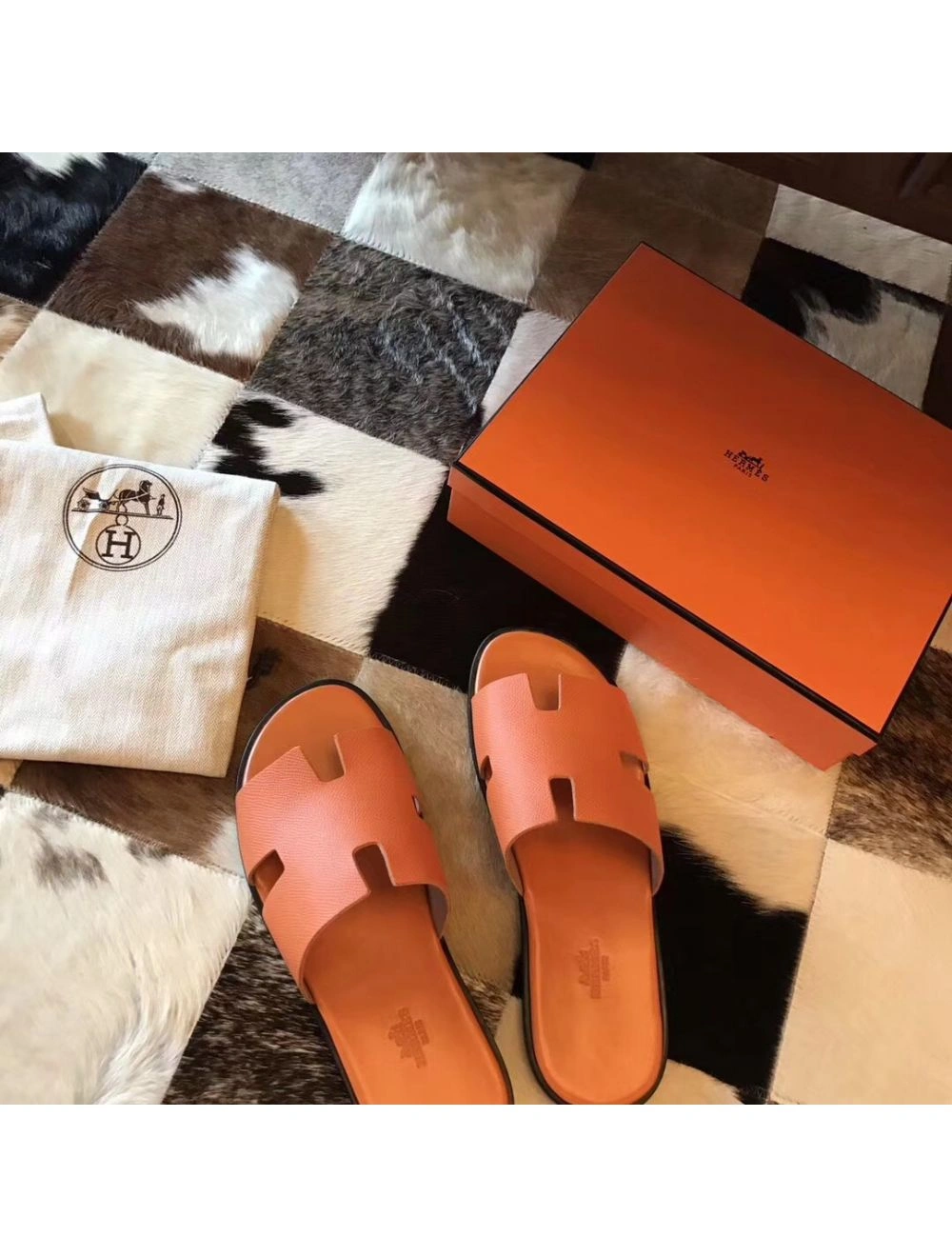 Hermes Izmir Sandals In Orange Epsom Leather