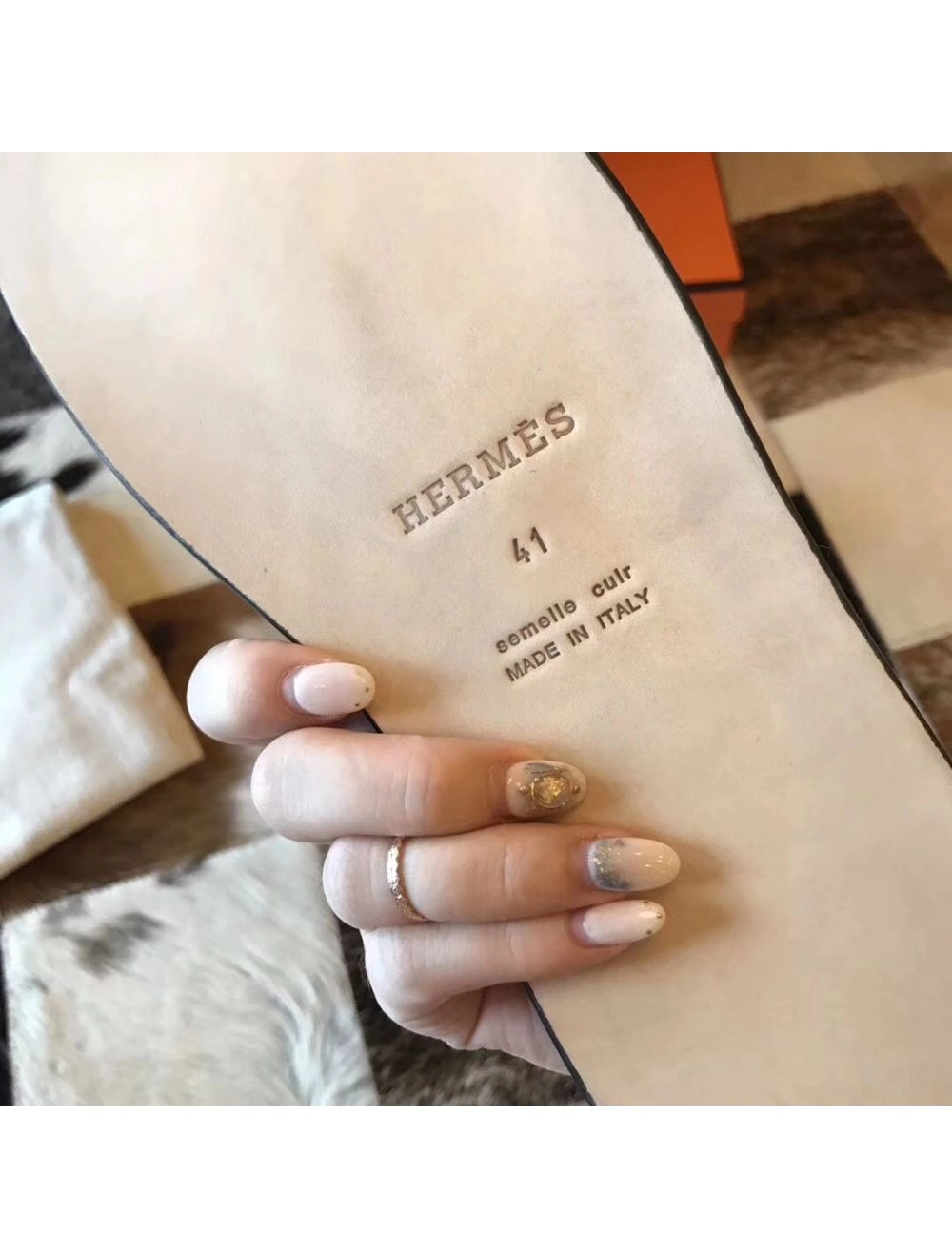 Hermes Izmir Sandals In Orange Epsom Leather