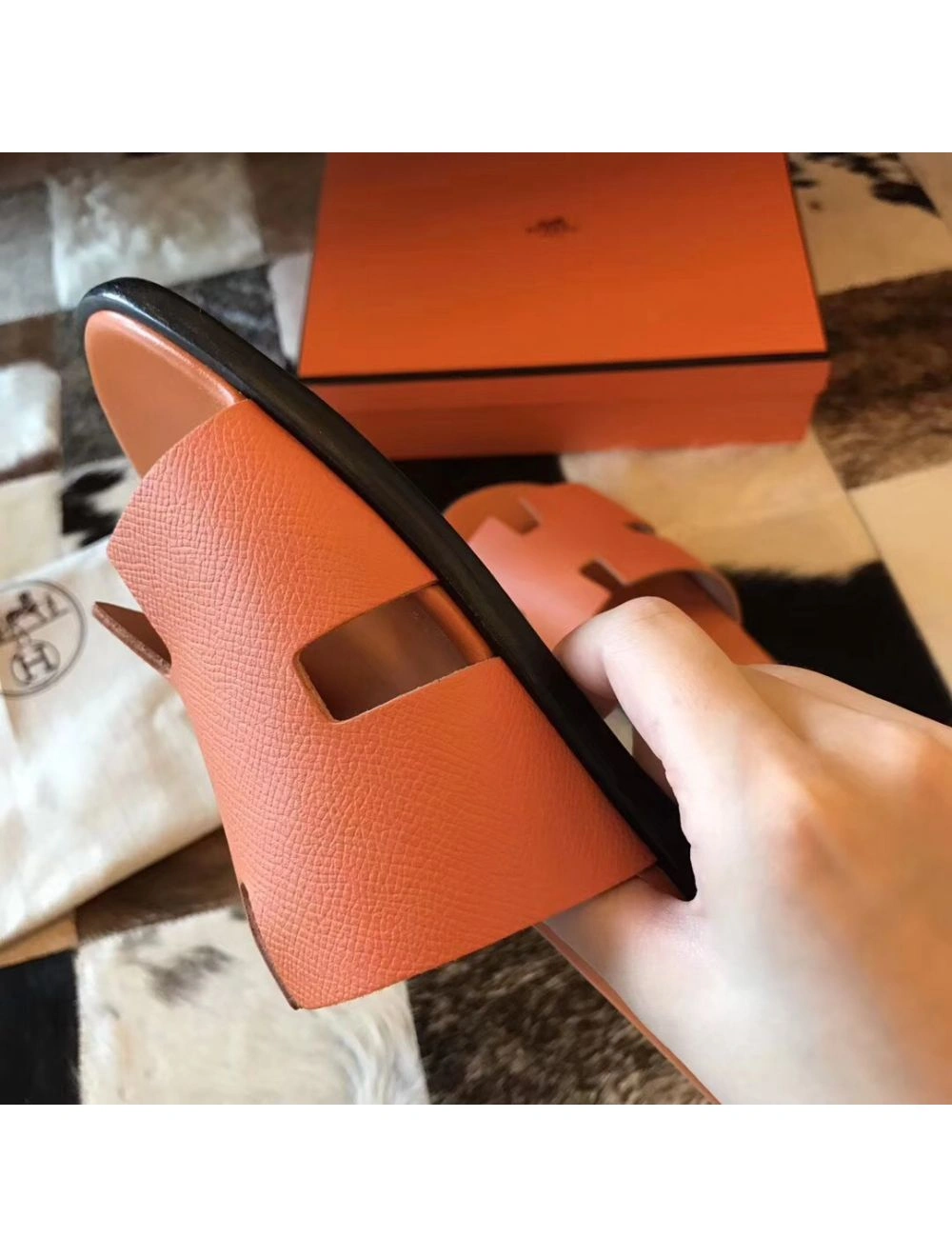 Hermes Izmir Sandals In Orange Epsom Leather