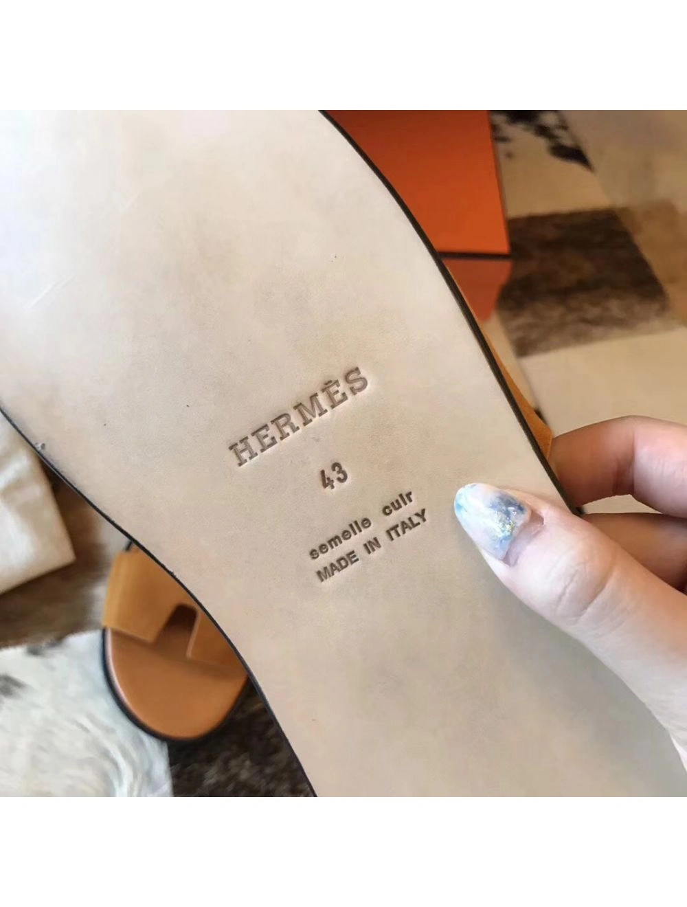 Hermes Izmir Sandals In Orange Suede Leather