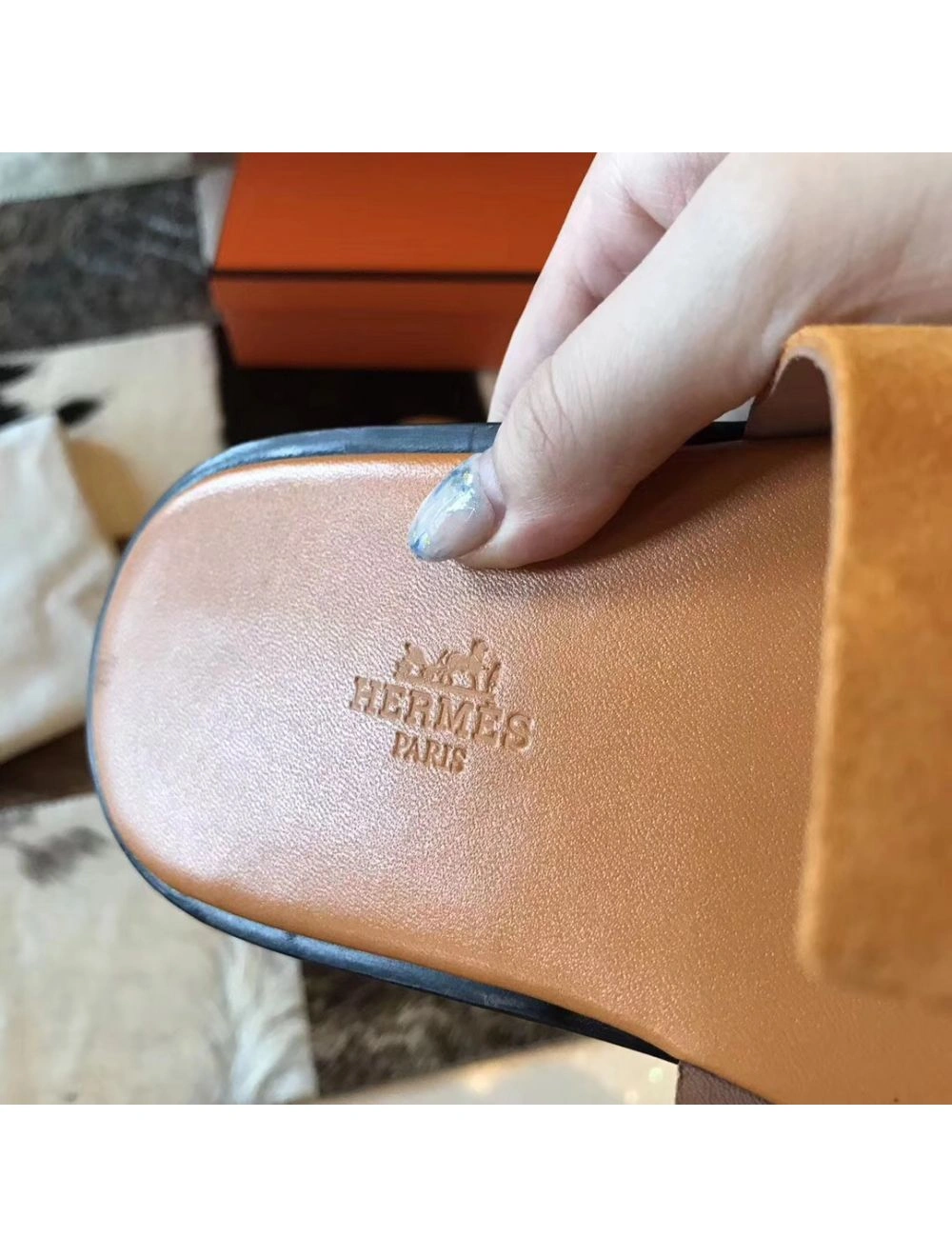 Hermes Izmir Sandals In Orange Suede Leather