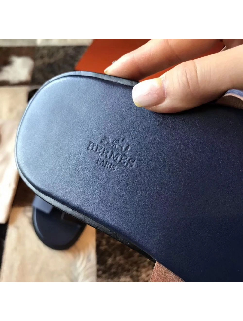 Hermes Izmir Sandals In Sapphire Epsom Leather