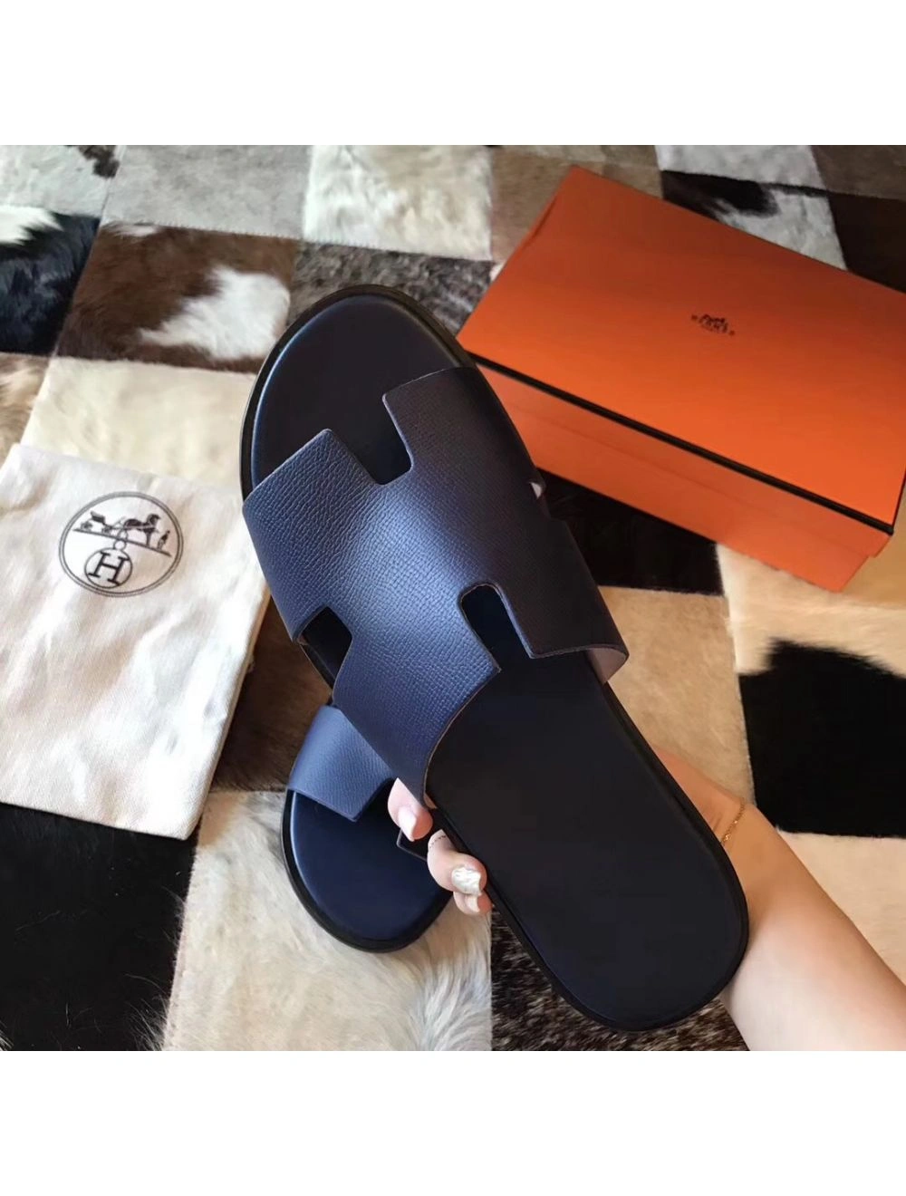 Hermes Izmir Sandals In Sapphire Epsom Leather