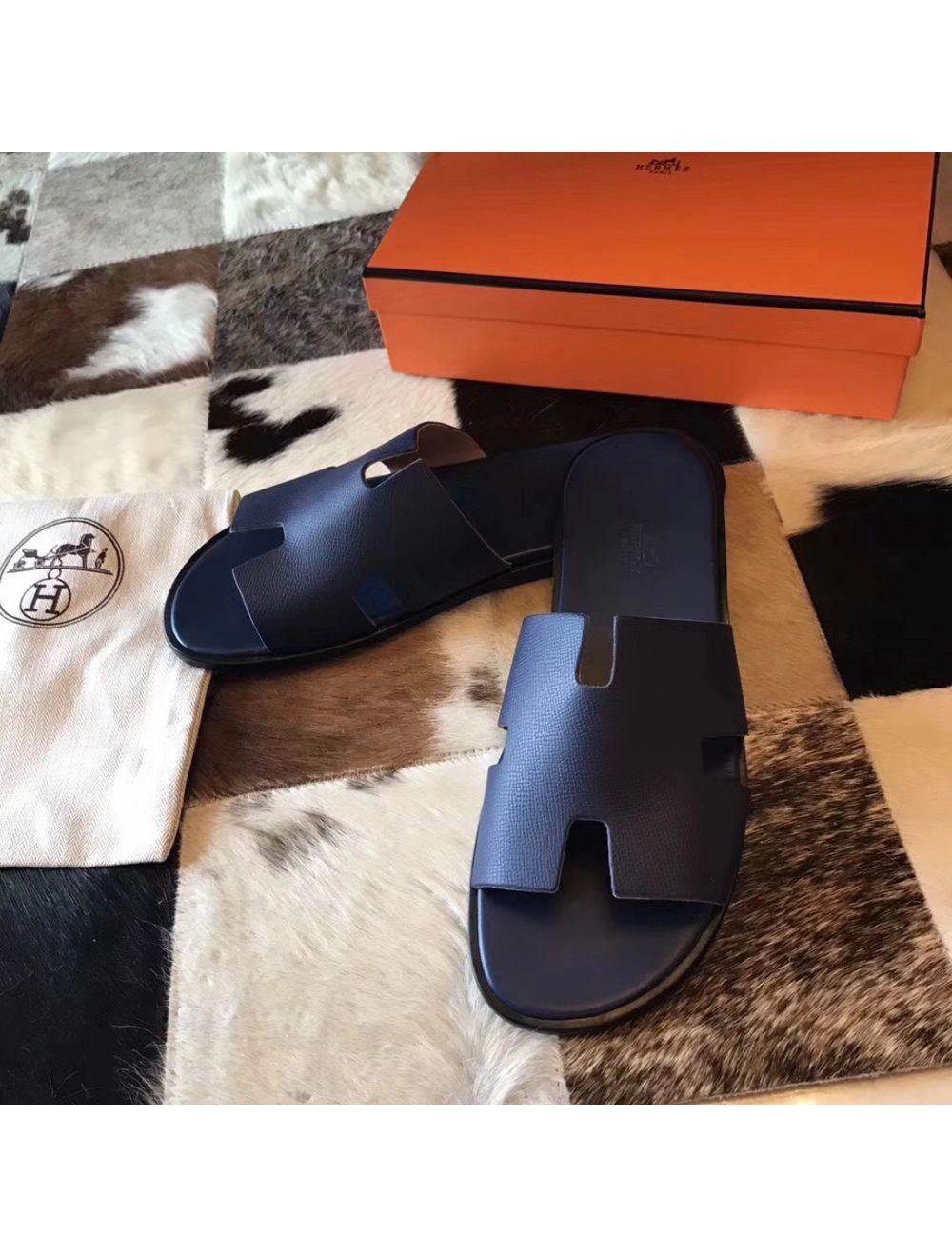 Hermes Izmir Sandals In Sapphire Epsom Leather