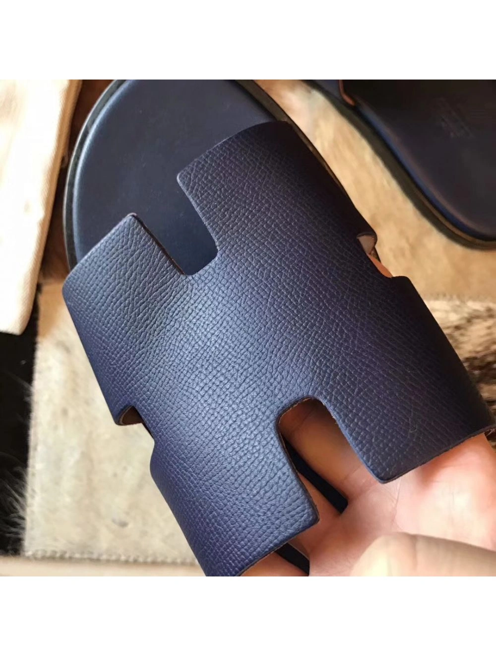 Hermes Izmir Sandals In Sapphire Epsom Leather