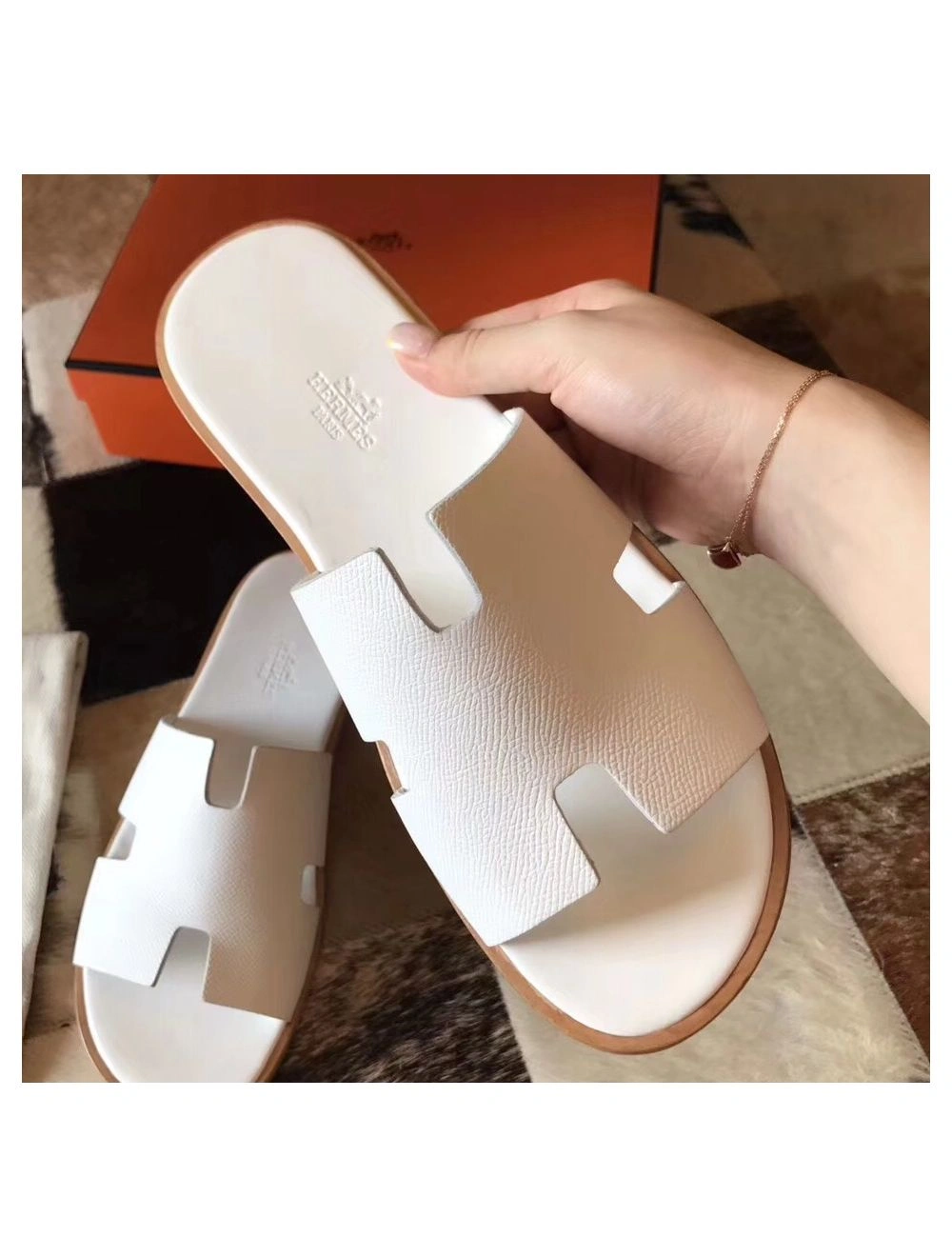 Hermes Izmir Sandals In White Epsom Leather
