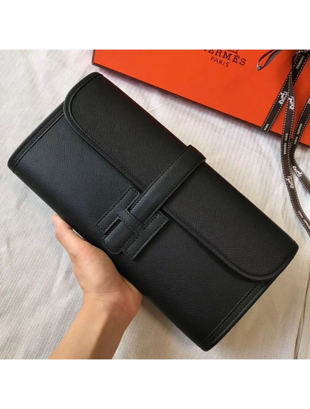 Hermes Jige Elan 29 Clutch In Black Epsom Leather