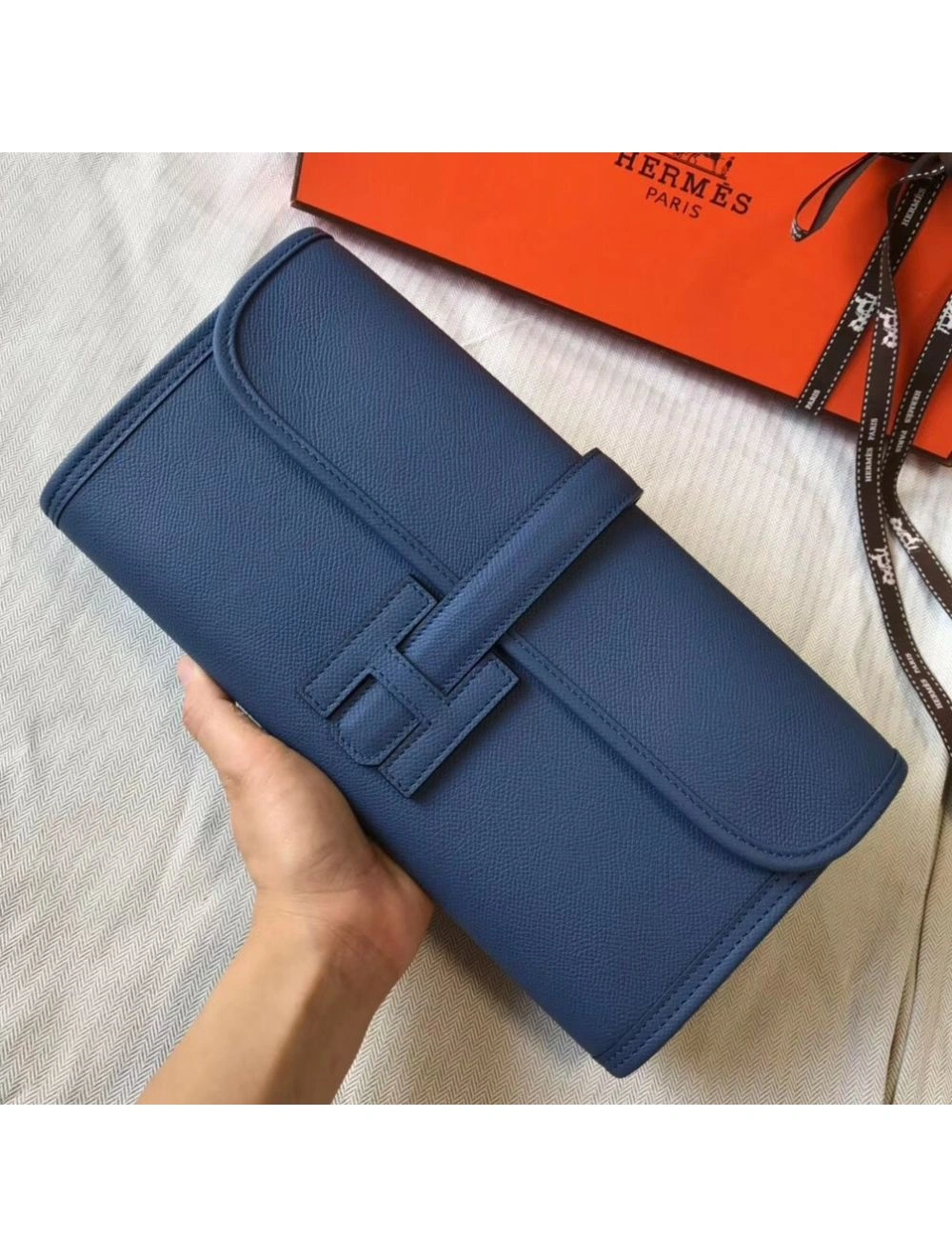 Hermes Jige Elan 29 Clutch In Blue Agate Epsom Leather