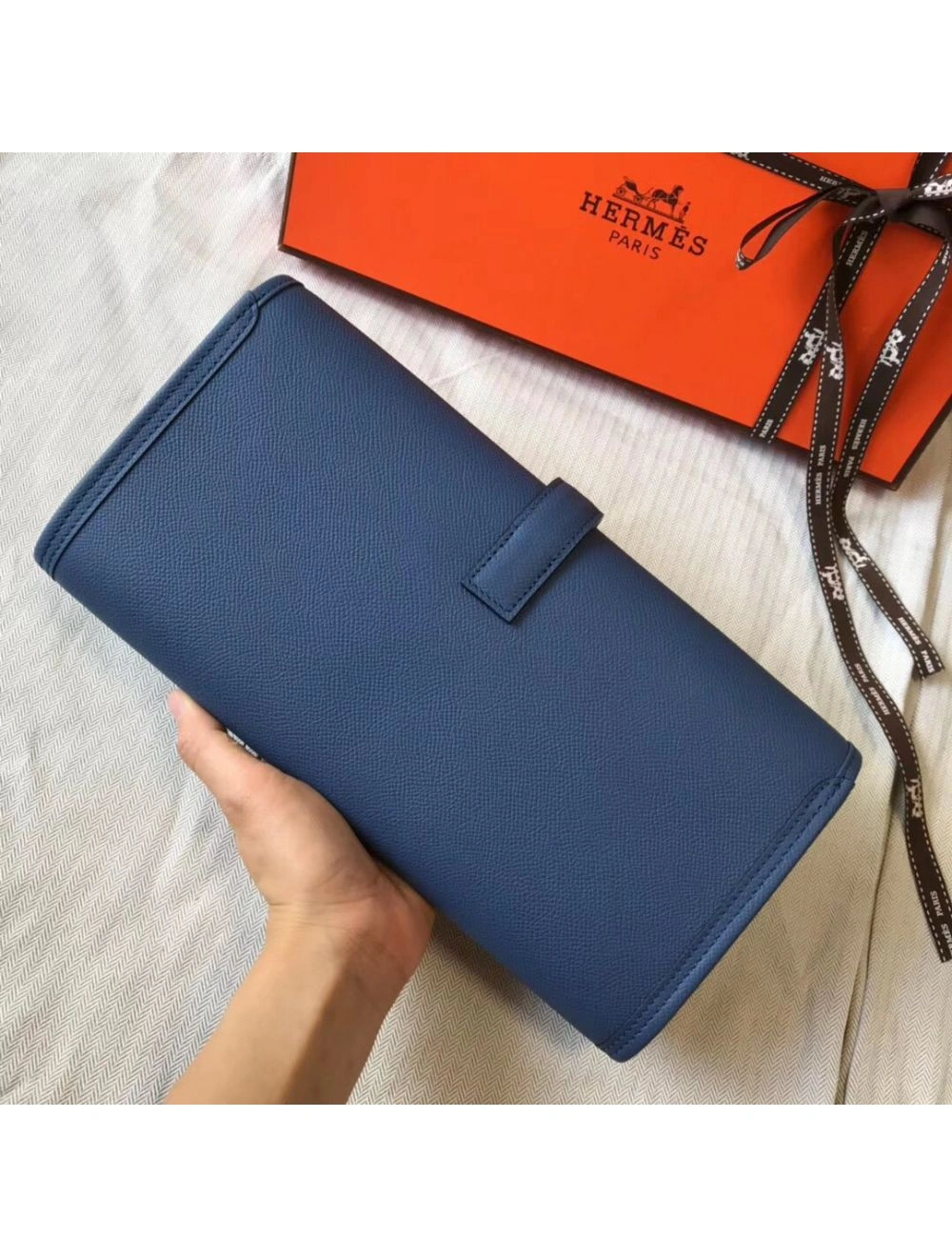 Hermes Jige Elan 29 Clutch In Blue Agate Epsom Leather