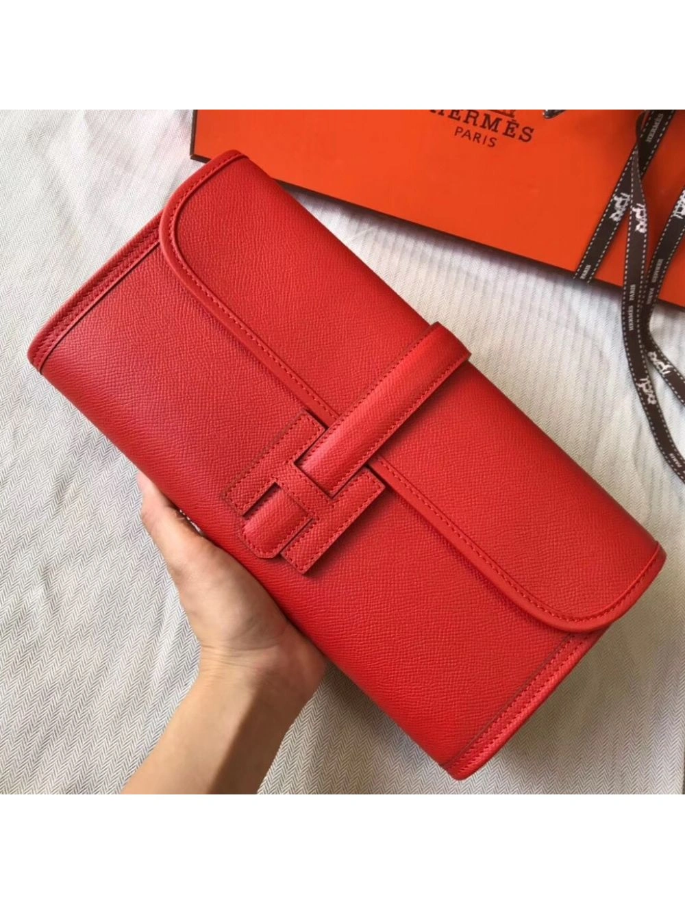 Hermes Jige Elan 29 Clutch In Red Epsom Leather