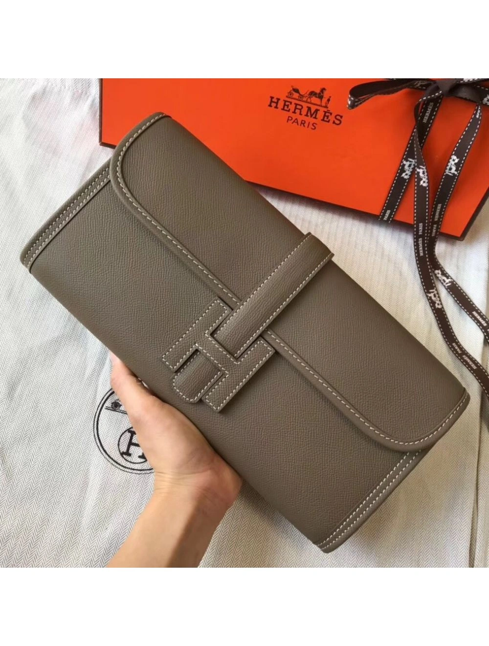 Hermes Jige Elan 29 Clutch In Taupe Grey Epsom Leather