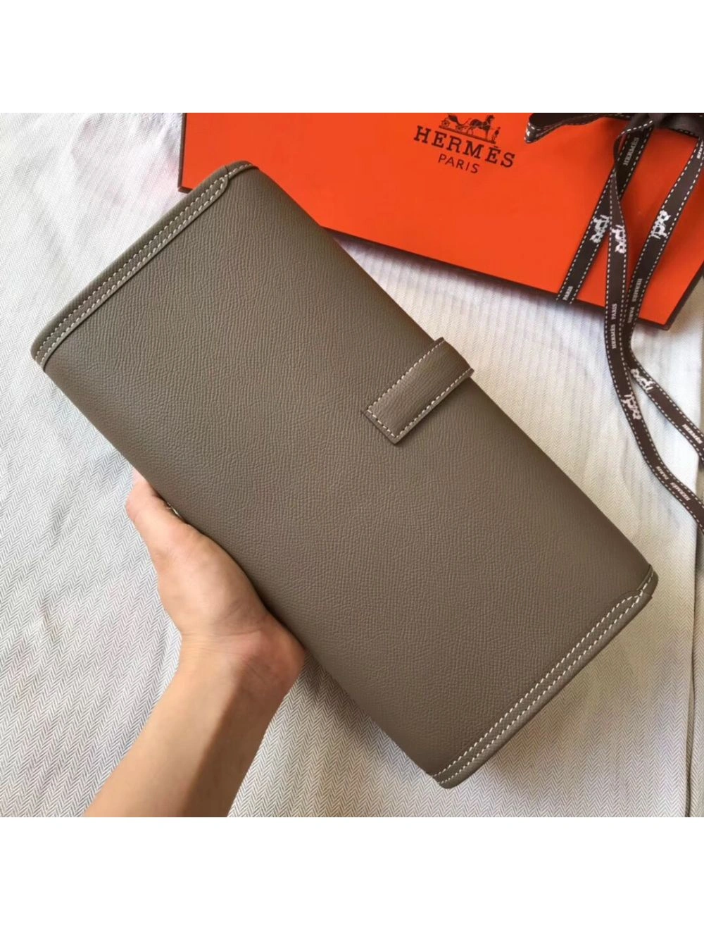Hermes Jige Elan 29 Clutch In Taupe Grey Epsom Leather