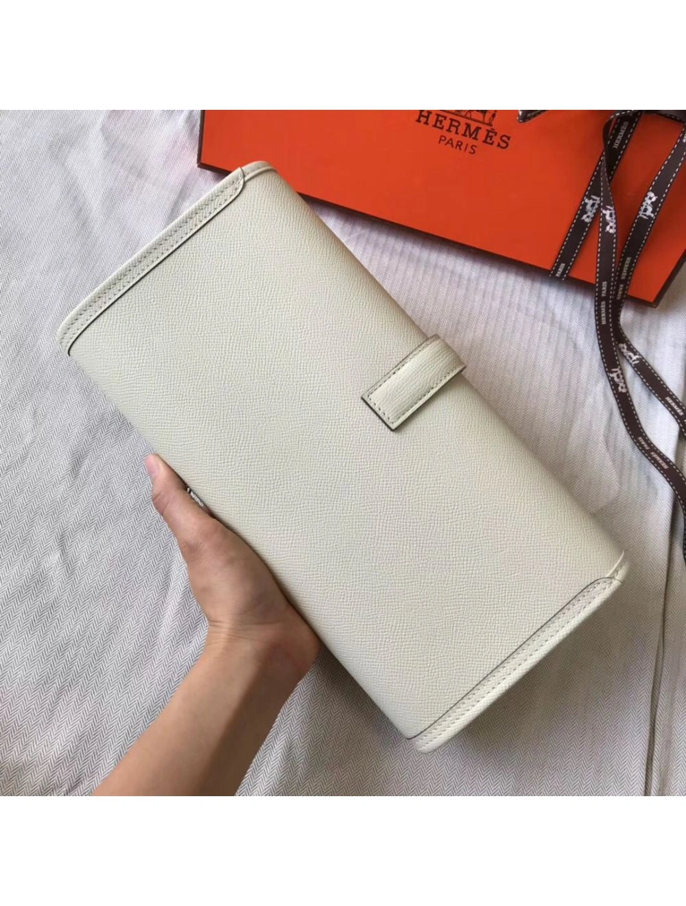 Hermes Jige Elan 29 Clutch In White Epsom Leather