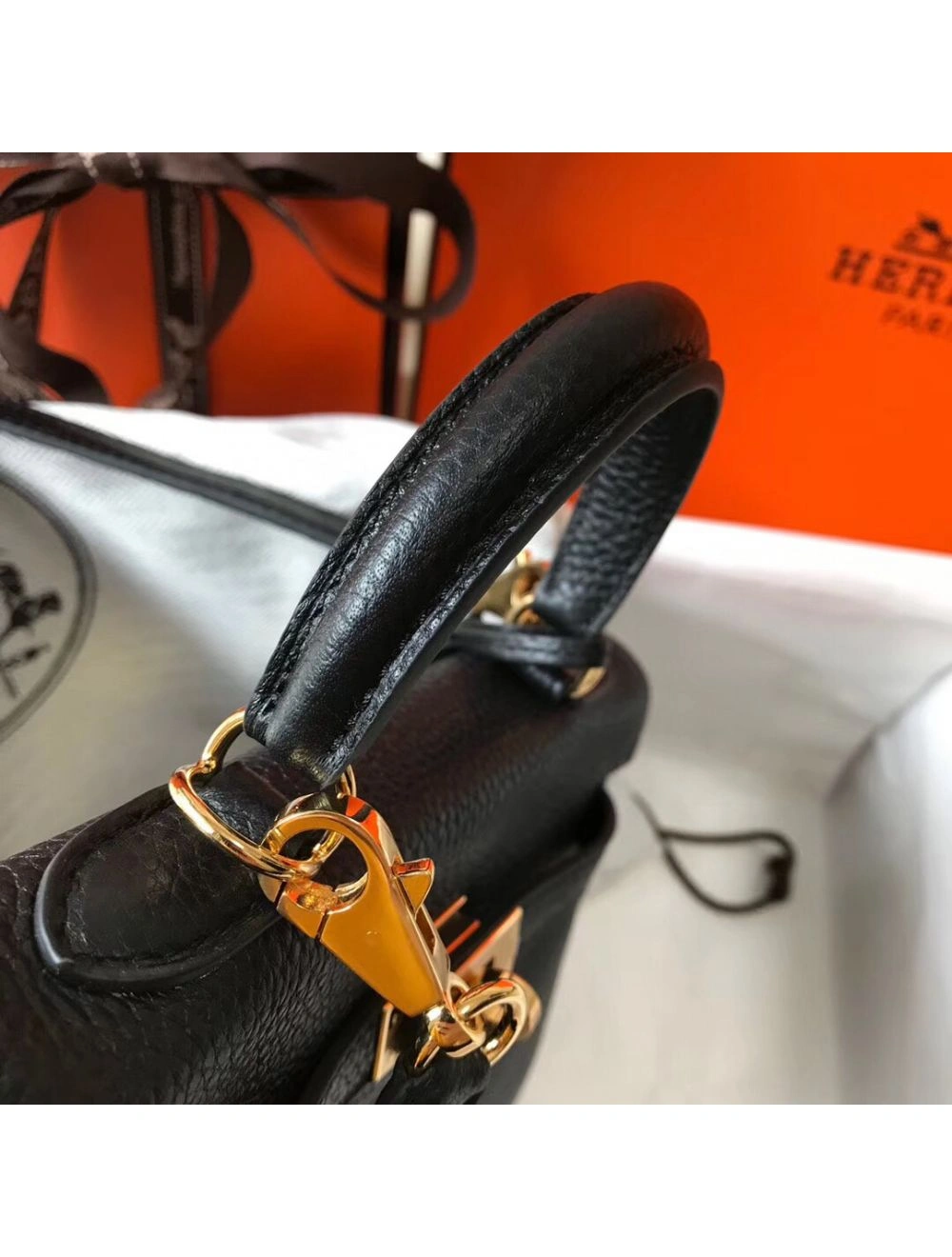 Hermes Kelly 20cm Bag In Black Clemence Leather GHW