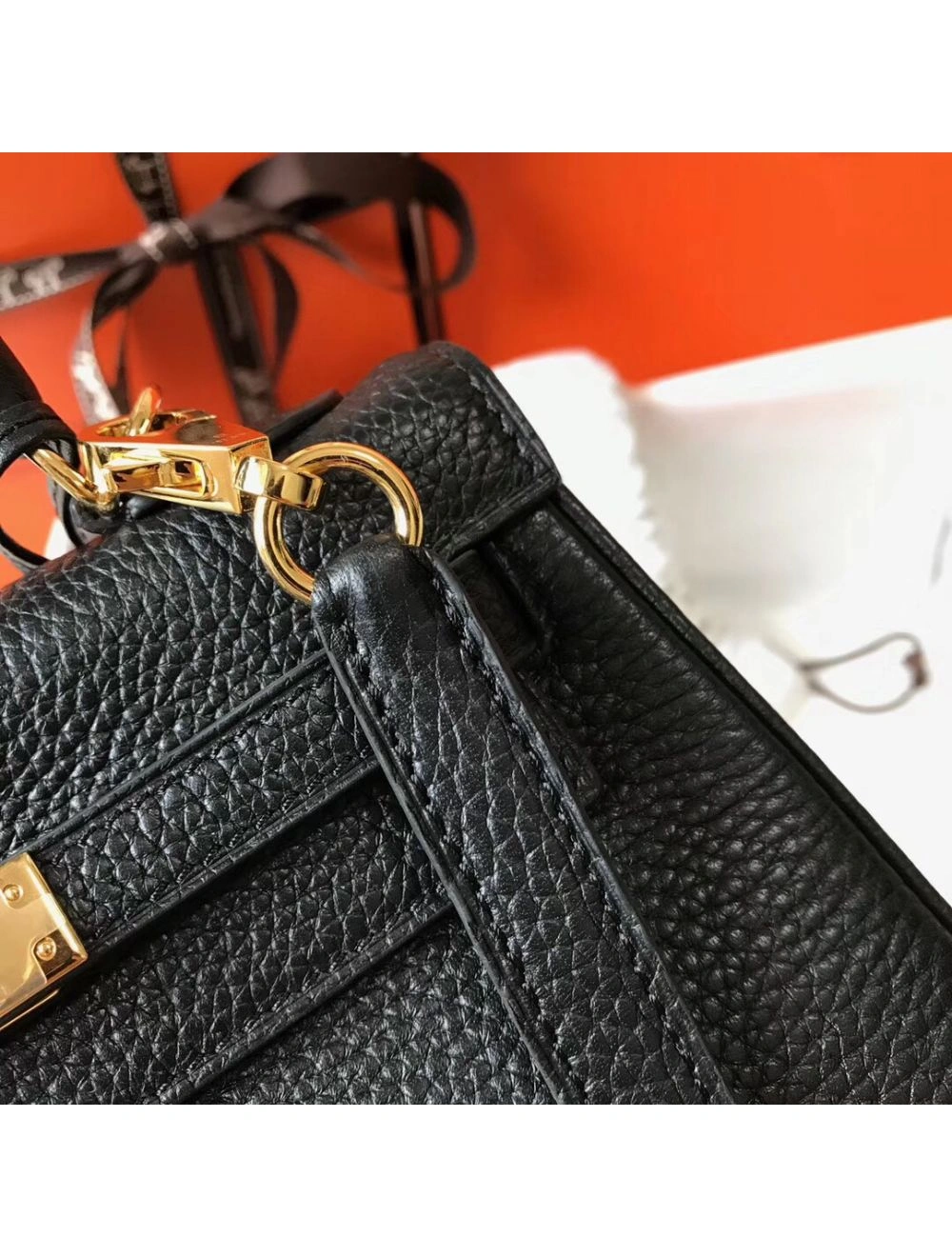 Hermes Kelly 20cm Bag In Black Clemence Leather GHW