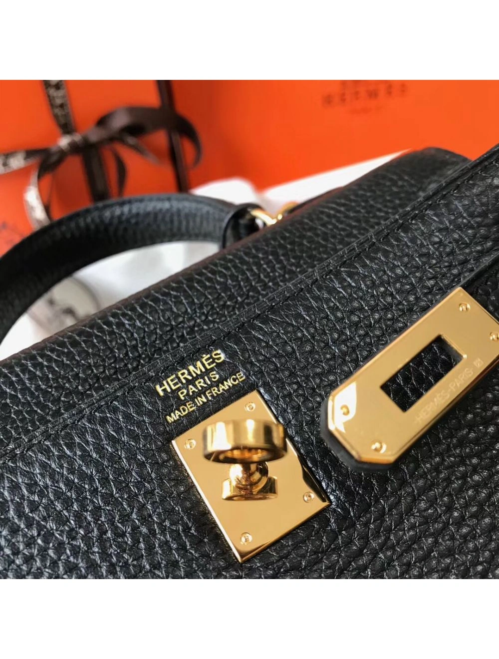 Hermes Kelly 20cm Bag In Black Clemence Leather GHW