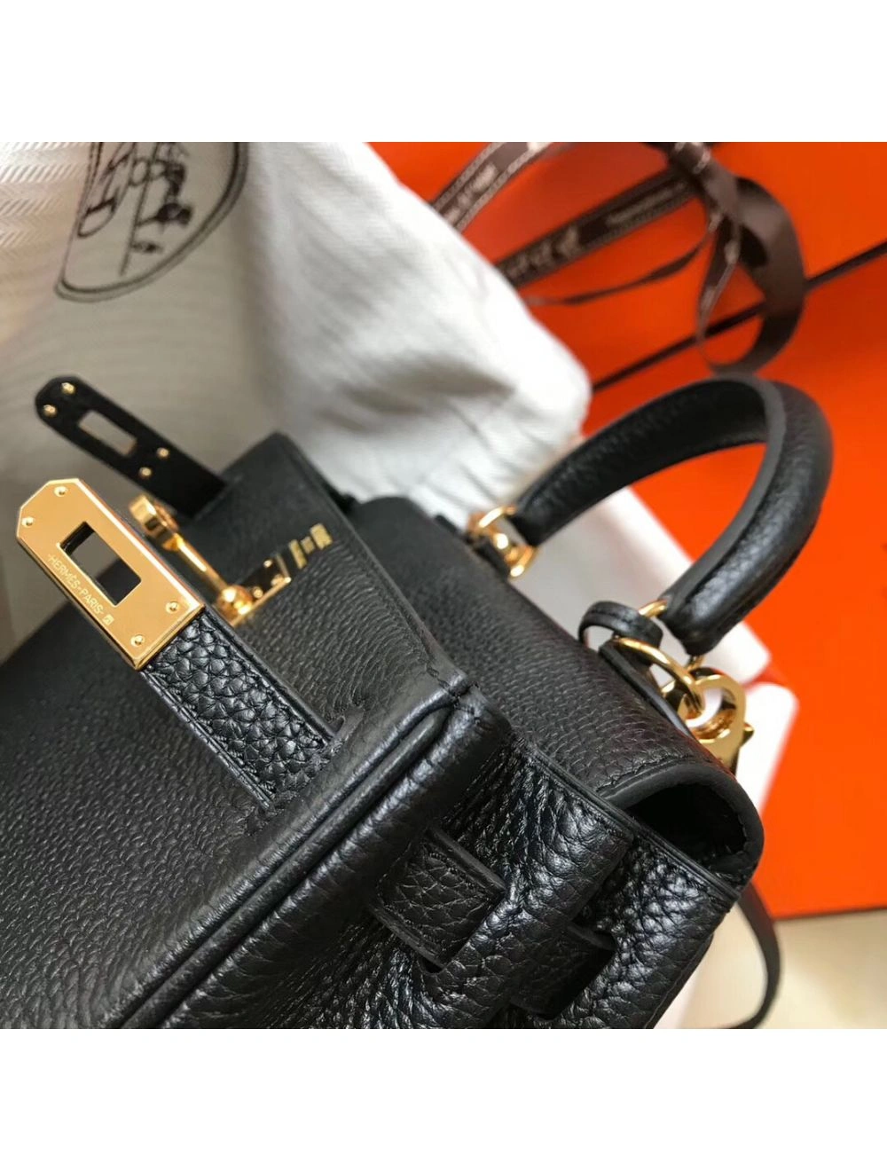Hermes Kelly 20cm Bag In Black Clemence Leather GHW
