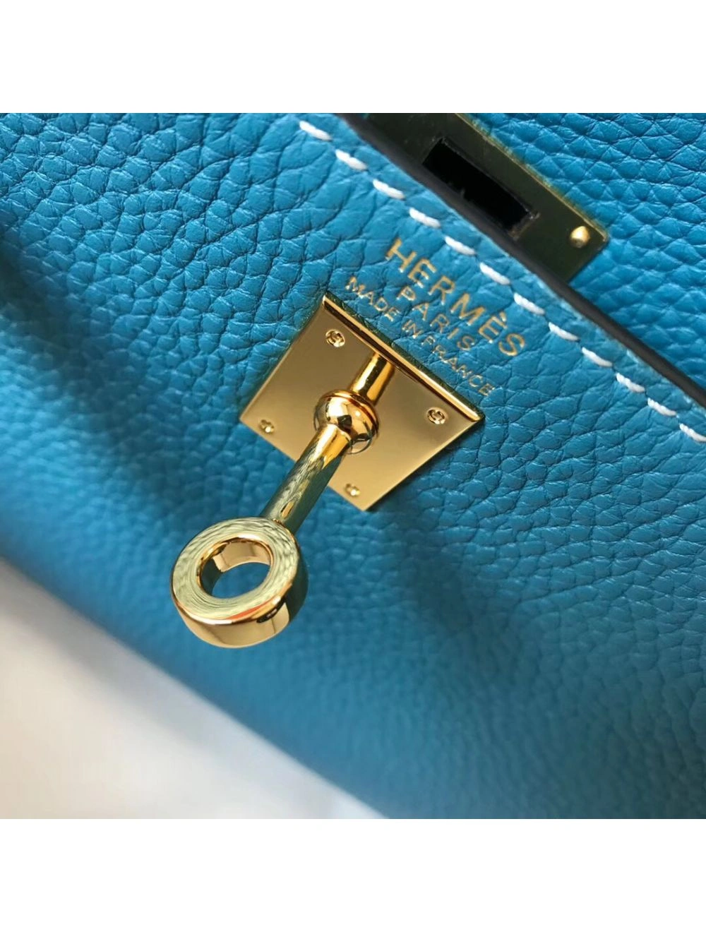 Hermes Kelly 20cm Bag In Blue Jean Clemence Leather GHW