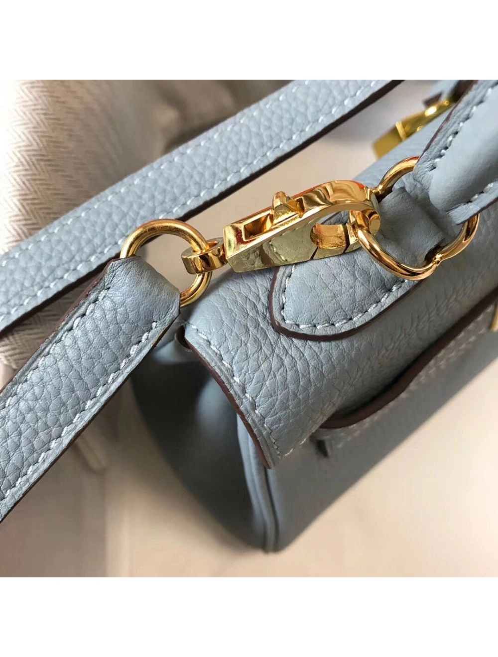 Hermes Kelly 20cm Bag In Blue Lin Clemence Leather GHW