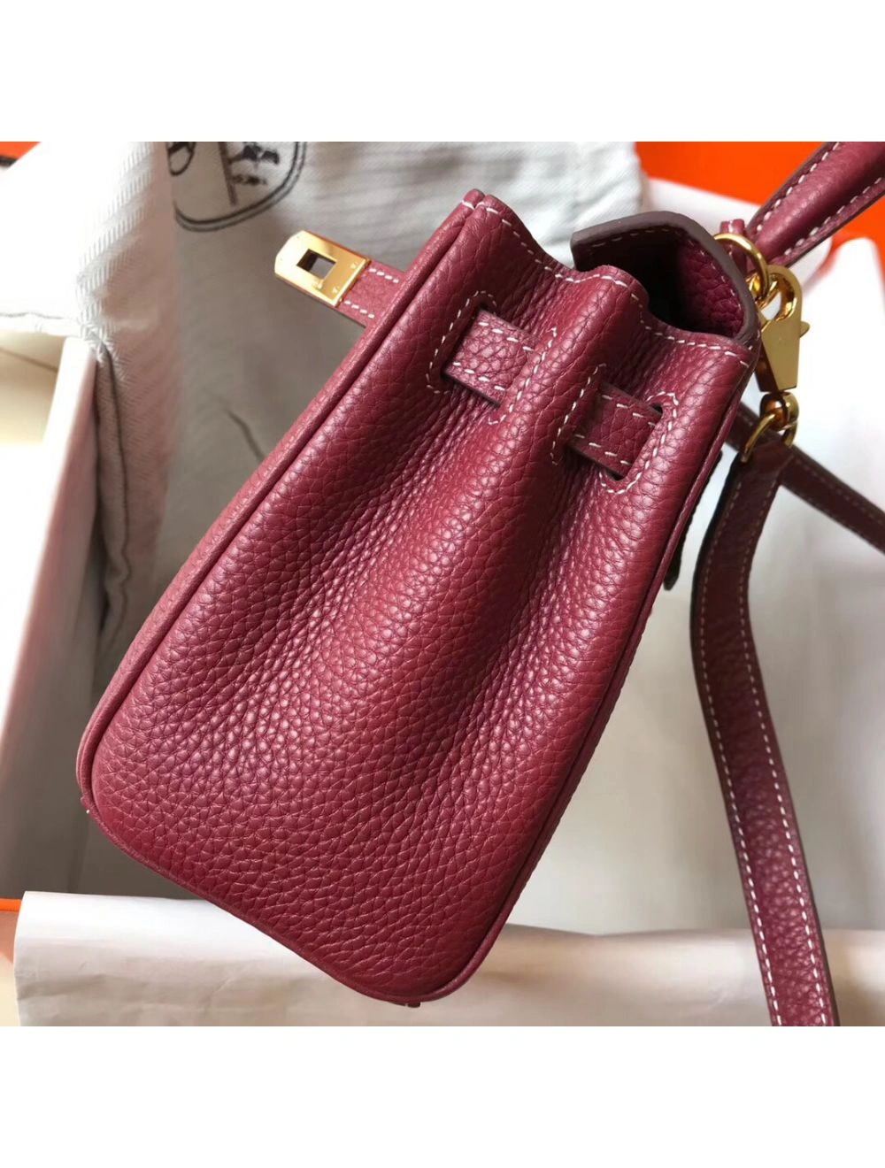 Hermes Kelly 20cm Bag In Bordeaux lemence Leather GHW