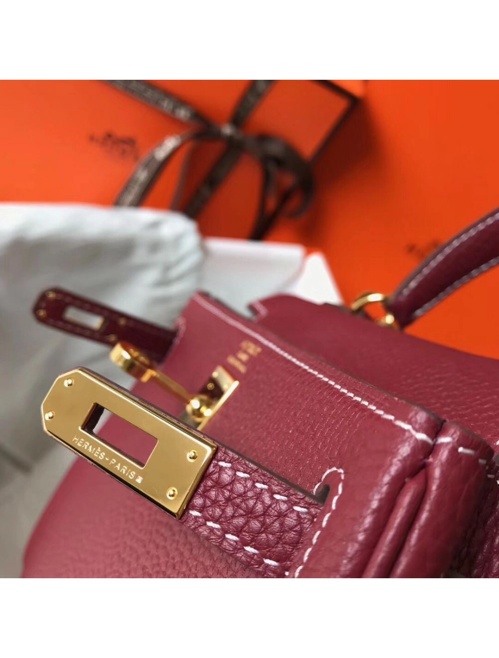 Hermes Kelly 20cm Bag In Bordeaux lemence Leather GHW