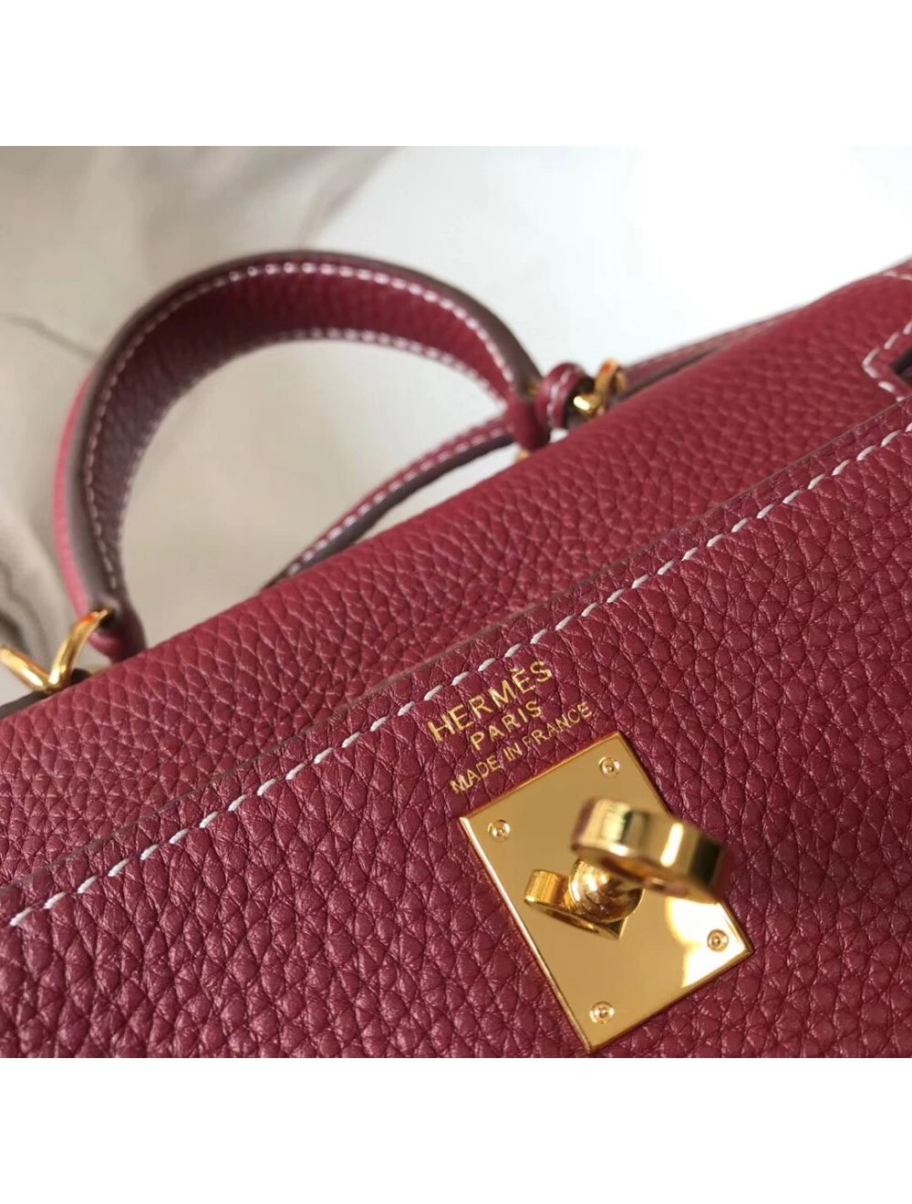 Hermes Kelly 20cm Bag In Bordeaux lemence Leather GHW
