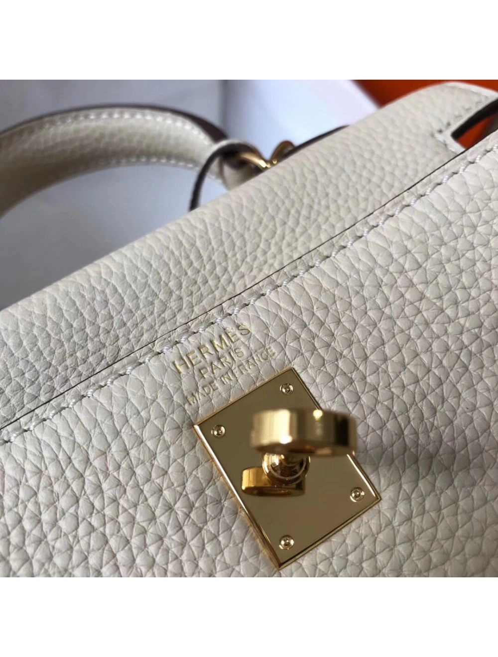 Hermes Kelly 20cm Bag In Craie Clemence Leather GHW