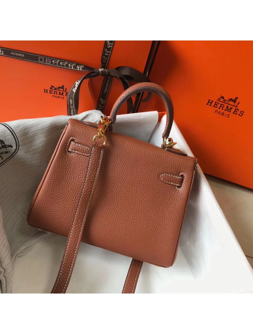 Hermes Kelly 20cm Bag In Gold Clemence Leather GHW