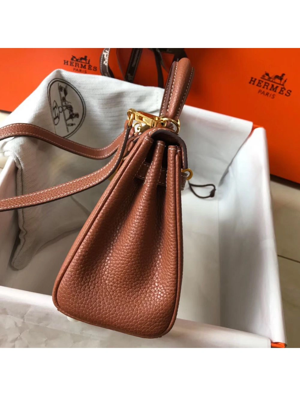 Hermes Kelly 20cm Bag In Gold Clemence Leather GHW