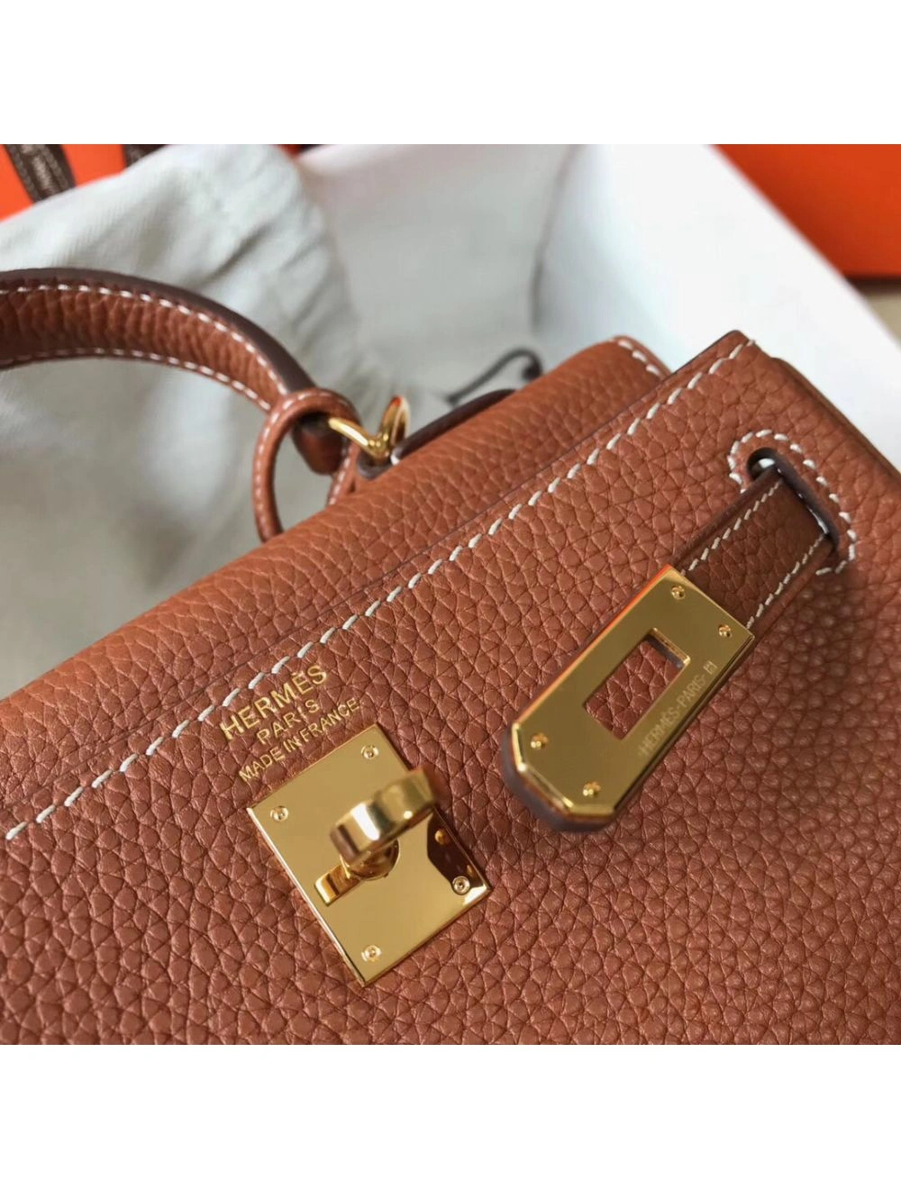 Hermes Kelly 20cm Bag In Gold Clemence Leather GHW