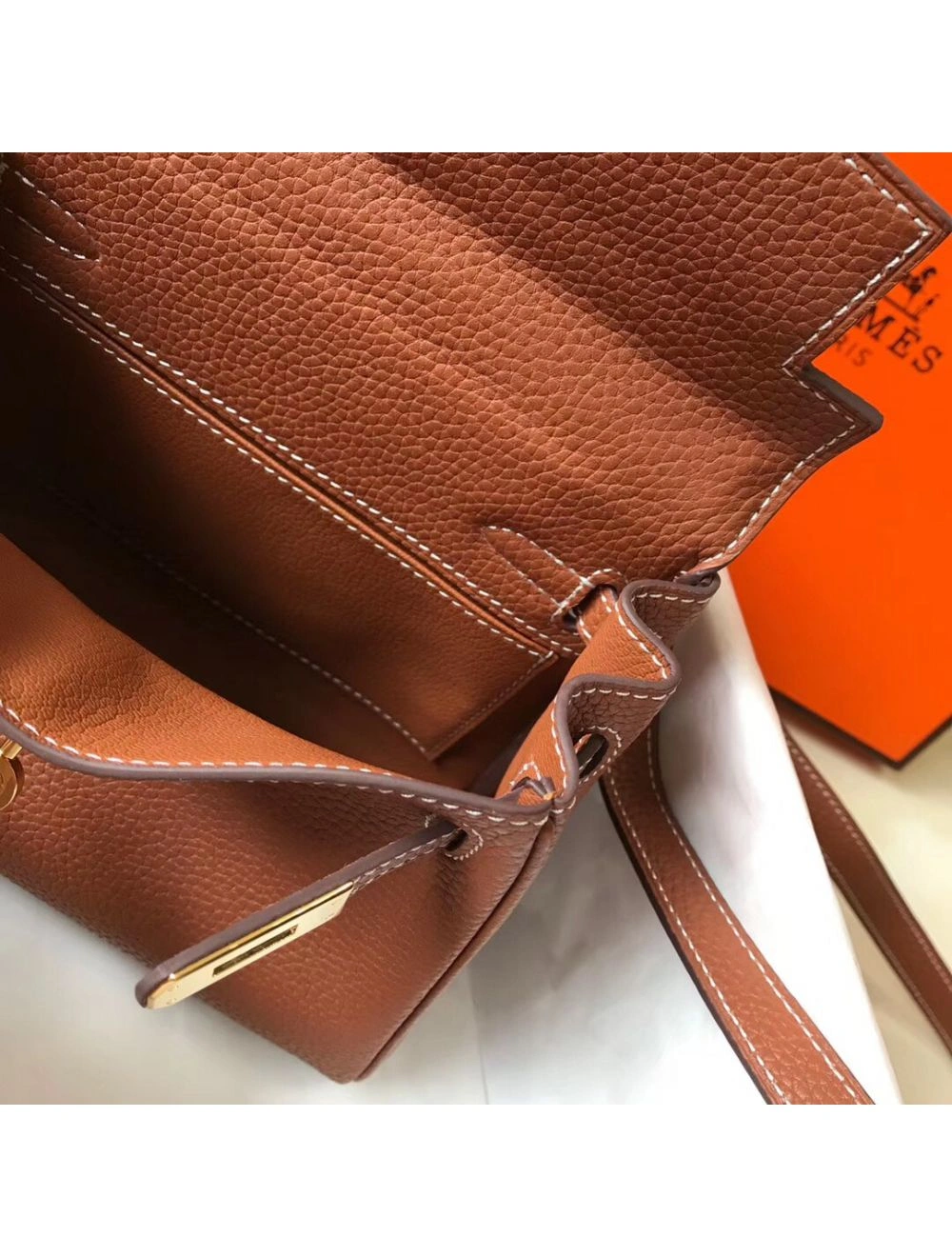 Hermes Kelly 20cm Bag In Gold Clemence Leather GHW