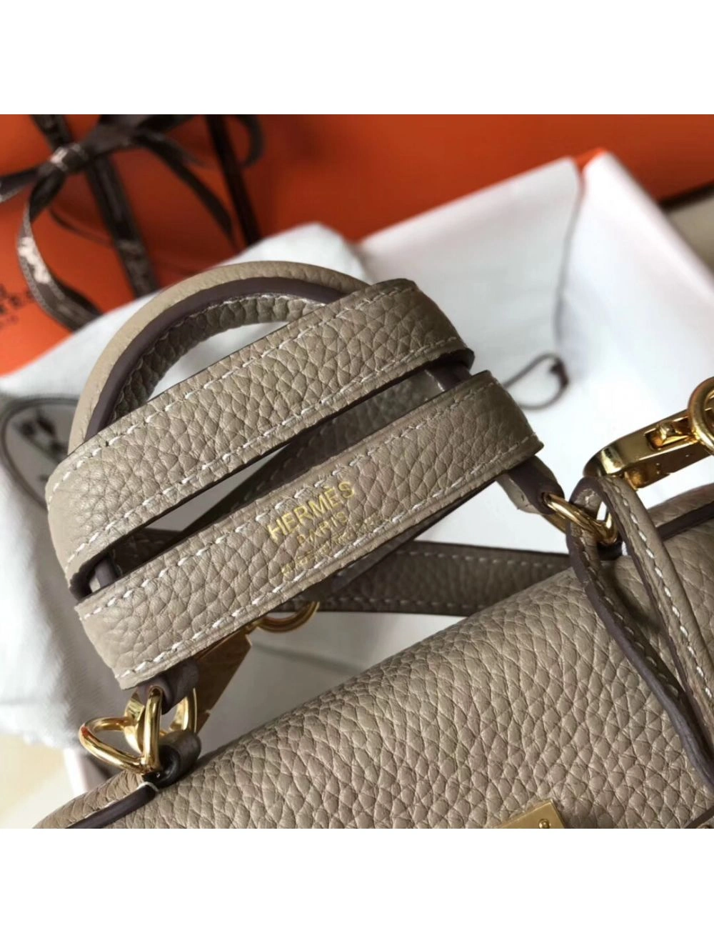 Hermes Kelly 20cm Bag In Grey Clemence Leather GHW