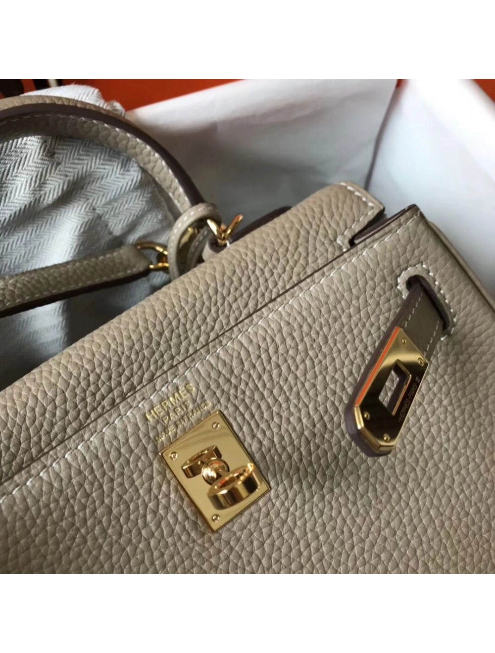 Hermes Kelly 20cm Bag In Grey Clemence Leather GHW