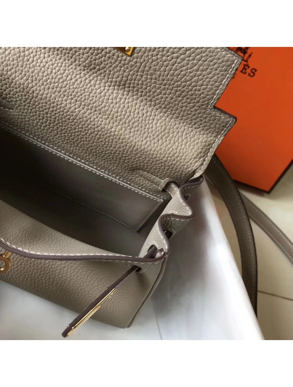 Hermes Kelly 20cm Bag In Grey Clemence Leather GHW